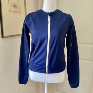 NWOT J Crew w/ New Balance SZ XS Women’s Navy Blue‎ Full Zip Lined Bomber Jacket